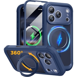 image:imagemiracase for iPhone 17 Pro Case with 360 Spin Magnetic Stand FullBody Phone Case with Builtin Glass Screen Protector amp Camera Control Drop Proof iPhone 17 Pro Cover Dark Blue