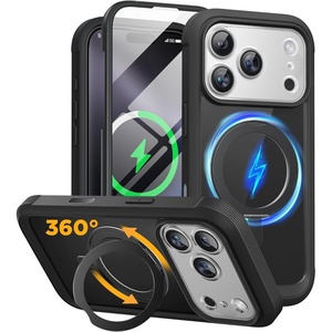 image:imagemiracase for iPhone 17 Pro Case with 360 Spin Magnetic Stand FullBody Phone Case with Builtin Glass Screen Protector amp Camera Control Drop Proof iPhone 17 Pro Cover Black