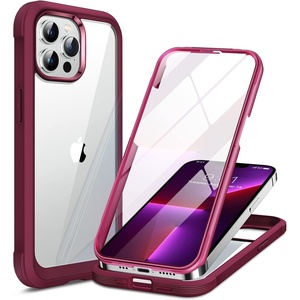 image:imageMiracase Glass iPhone 13 Pro Case 61 inch 2021 Upgrade FullBody Clear Bumper Case with Builtin 9H Tempered Glass Screen Protector for iPhone 13 ProWine red