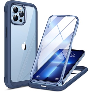 image:imagemiracase Glass iPhone 13 Pro Case 61 inch 2023 Upgrade FullBody Clear Bumper Case with Builtin 9H Tempered Glass Screen Protector for iPhone 13 Pro Dark Blue