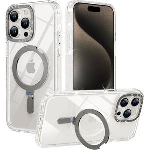 image:imageMiracase 2024 Magnetic for iPhone 15 Pro Max Case with Stand Compatible with MagSafe Military Drop Protection Flexible amp Reliable Builtin Kickstand Slim Phone Case for 15 Pro Max Clear PinkClear Glitter